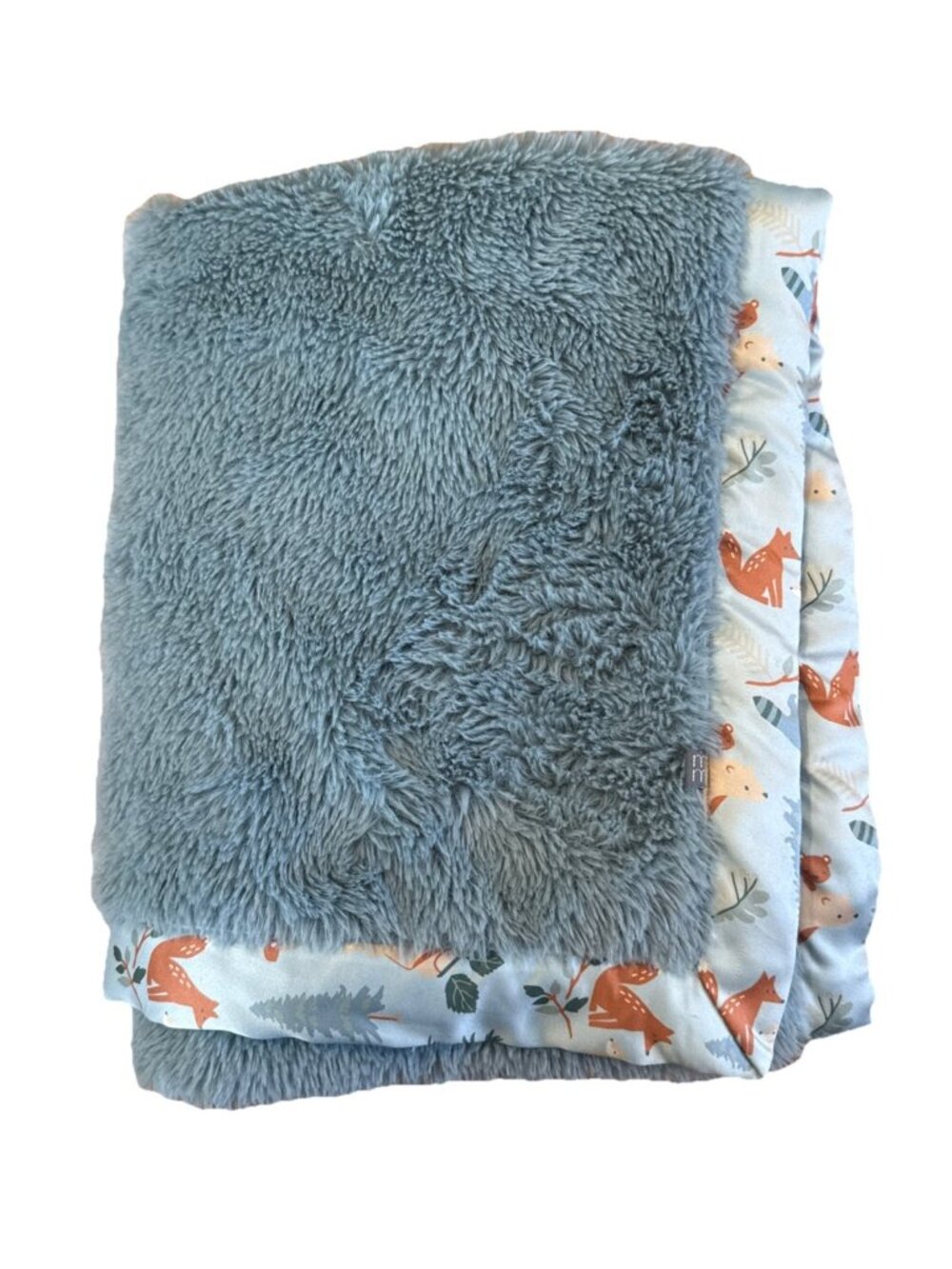 Modern Moments by Gerber Baby Blanket Satin Fox Bear Forest Trim Woodland Blue
